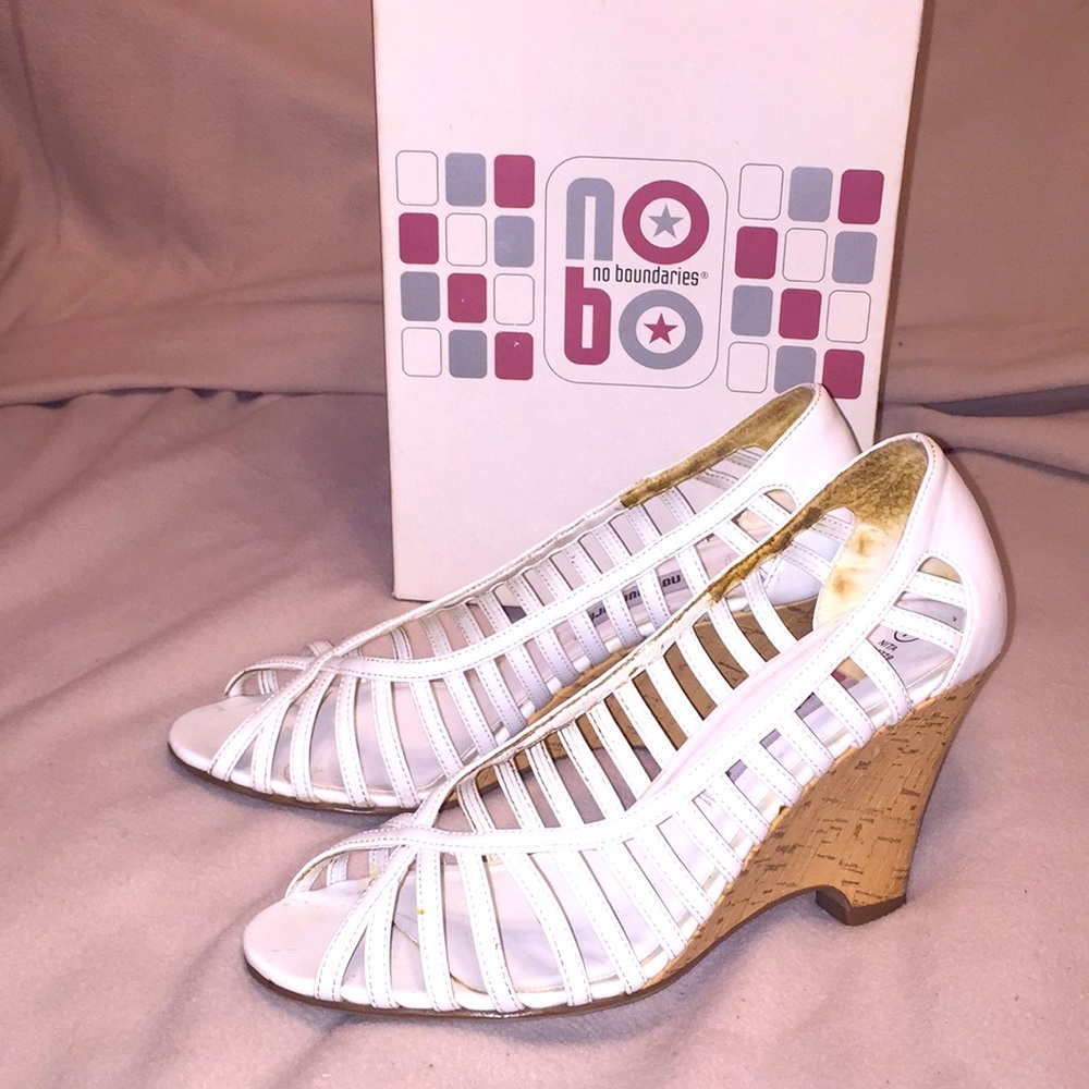 White wedge heels